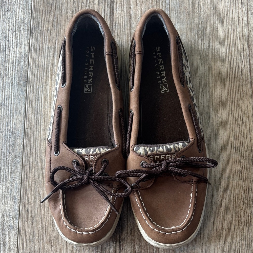 Sperry Brown and Leopard Print Boat Shoes